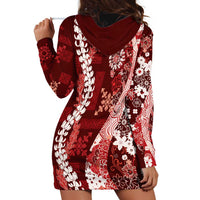 Hawaii Puakenikeni and Maile Lei Hoodie Dress Red Japanese Wave Style LT9 - Polynesian Pride