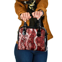 Hawaii Puakenikeni and Maile Lei Shoulder Handbag Red Japanese Wave Style - Polynesian Pride