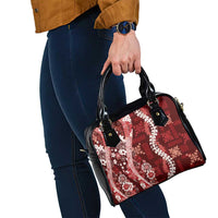 Hawaii Puakenikeni and Maile Lei Shoulder Handbag Red Japanese Wave Style - Polynesian Pride