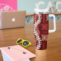 Hawaii Puakenikeni and Maile Lei Tumbler With Handle Red Japanese Wave Style - Polynesian Pride