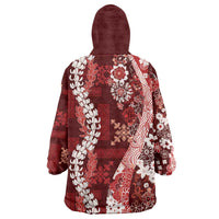 Hawaii Puakenikeni and Maile Lei Wearable Blanket Hoodie Red Japanese Wave Style LT9 - Polynesian Pride