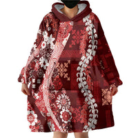 Hawaii Puakenikeni and Maile Lei Wearable Blanket Hoodie Red Japanese Wave Style LT9 - Polynesian Pride