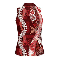 Hawaii Puakenikeni and Maile Lei Women Sleeveless Polo Shirt Red Japanese Wave Style LT9 - Polynesian Pride