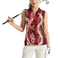 Hawaii Puakenikeni and Maile Lei Women Sleeveless Polo Shirt Red Japanese Wave Style LT9 - Polynesian Pride