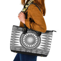 All White Tonga Malo e lelei Leather Tote Bag Vintage Ngatu Tribal Pattern - Polynesian Pride