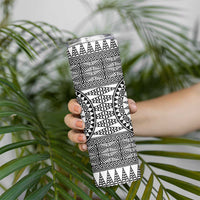 All White Tonga Malo e lelei Skinny Tumbler Vintage Ngatu Tribal Pattern - Polynesian Pride