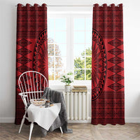 All Red Tonga Malo e lelei Window Curtain Vintage Ngatu Tribal Pattern - Polynesian Pride