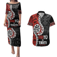 Honour The Treaty New Zealand Couples Matching Puletasi and Hawaiian Shirt Toitu Te Tiriti Ake!Ake!Ake! LT9 Black - Polynesian Pride