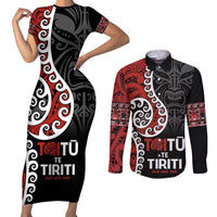Honour The Treaty New Zealand Couples Matching Short Sleeve Bodycon Dress and Long Sleeve Button Shirt Toitu Te Tiriti Ake!Ake!Ake! LT9 Black - Polynesian Pride