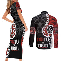 Honour The Treaty New Zealand Couples Matching Short Sleeve Bodycon Dress and Long Sleeve Button Shirt Toitu Te Tiriti Ake!Ake!Ake! LT9 - Polynesian Pride