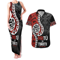 Honour The Treaty New Zealand Couples Matching Tank Maxi Dress and Hawaiian Shirt Toitu Te Tiriti Ake!Ake!Ake! LT9 Black - Polynesian Pride