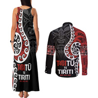 Honour The Treaty New Zealand Couples Matching Tank Maxi Dress and Long Sleeve Button Shirt Toitu Te Tiriti Ake!Ake!Ake! LT9 - Polynesian Pride