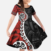 Honour The Treaty New Zealand Family Matching Tank Maxi Dress and Hawaiian Shirt Toitu Te Tiriti Ake!Ake!Ake! LT9 Daughter's Dress Black - Polynesian Pride