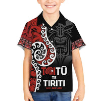 Honour The Treaty New Zealand Family Matching Tank Maxi Dress and Hawaiian Shirt Toitu Te Tiriti Ake!Ake!Ake! LT9 Son's Shirt Black - Polynesian Pride