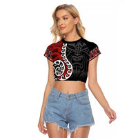 Honour The Treaty New Zealand Raglan Cropped T Shirt Toitu Te Tiriti Ake!Ake!Ake! LT9 Female Black - Polynesian Pride