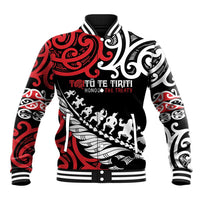 Honour The Treaty New Zealand Personalised Baseball Jacket Toitu Te Tiriti Half Fern with Haka dance LT9 Unisex Black - Polynesian Pride