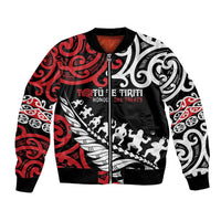 Honour The Treaty New Zealand Personalised Bomber Jacket Toitu Te Tiriti Half Fern with Haka dance LT9 Unisex Black - Polynesian Pride