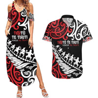 Honour The Treaty New Zealand Personalised Couples Matching Summer Maxi Dress and Hawaiian Shirt Toitu Te Tiriti Half Fern with Haka dance LT9 Black - Polynesian Pride
