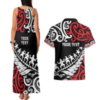 Honour The Treaty New Zealand Personalised Couples Matching Tank Maxi Dress and Hawaiian Shirt Toitu Te Tiriti Half Fern with Haka dance LT9 - Polynesian Pride