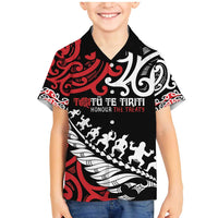 Honour The Treaty New Zealand Personalised Family Matching Mermaid Dress and Hawaiian Shirt Toitu Te Tiriti Half Fern with Haka dance LT9 Son's Shirt Black - Polynesian Pride