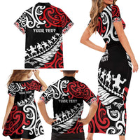 Honour The Treaty New Zealand Personalised Family Matching Short Sleeve Bodycon Dress and Hawaiian Shirt Toitu Te Tiriti Half Fern with Haka dance LT9 - Polynesian Pride
