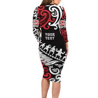 Honour The Treaty New Zealand Personalised Long Sleeve Bodycon Dress Toitu Te Tiriti Half Fern with Haka dance LT9 - Polynesian Pride