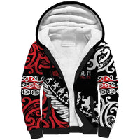 Honour The Treaty New Zealand Personalised Sherpa Hoodie Toitu Te Tiriti Half Fern with Haka dance LT9 Unisex Black - Polynesian Pride
