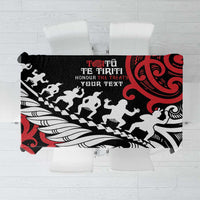 Honour The Treaty New Zealand Personalised Tablecloth Toitu Te Tiriti Half Fern with Haka dance LT9 Black - Polynesian Pride