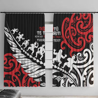 Honour The Treaty New Zealand Personalised Window Curtain Toitu Te Tiriti Half Fern with Haka dance LT9 With Hooks Black - Polynesian Pride