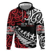 Honour The Treaty New Zealand Personalised Zip Hoodie Toitu Te Tiriti Half Fern with Haka dance LT9 Pullover Hoodie Black - Polynesian Pride