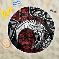Honour The Treaty New Zealand Personalised Beach Blanket Toitu Te Tiriti Indigenous Maori Face LT9 One Size 150cm Black - Polynesian Pride