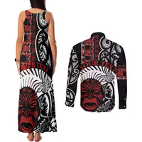Honour The Treaty New Zealand Personalised Couples Matching Tank Maxi Dress and Long Sleeve Button Shirt Toitu Te Tiriti Indigenous Maori Face LT9 - Polynesian Pride