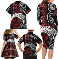 Honour The Treaty New Zealand Personalised Family Matching Long Sleeve Bodycon Dress and Hawaiian Shirt Toitu Te Tiriti Indigenous Maori Face LT9 - Polynesian Pride