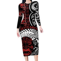 Honour The Treaty New Zealand Personalised Family Matching Long Sleeve Bodycon Dress and Hawaiian Shirt Toitu Te Tiriti Indigenous Maori Face LT9 Mom's Dress Black - Polynesian Pride