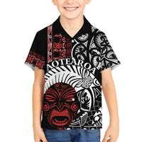 Honour The Treaty New Zealand Personalised Family Matching Tank Maxi Dress and Hawaiian Shirt Toitu Te Tiriti Indigenous Maori Face LT9 Son's Shirt Black - Polynesian Pride