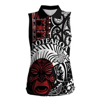 Honour The Treaty New Zealand Personalised Women Sleeveless Polo Shirt Toitu Te Tiriti Indigenous Maori Face LT9 Female Black - Polynesian Pride