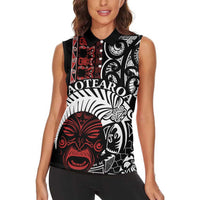 Honour The Treaty New Zealand Personalised Women Sleeveless Polo Shirt Toitu Te Tiriti Indigenous Maori Face LT9 - Polynesian Pride
