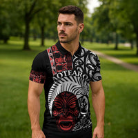 Honour The Treaty New Zealand Personalised Zipper Polo Shirt Toitu Te Tiriti Indigenous Maori Face LT9 - Polynesian Pride