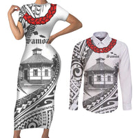 Samoa Mau Movement House Personalised Couples Matching Short Sleeve Bodycon Dress and Long Sleeve Button Shirt Fa'a Samoa The Samoan Way LT9 White - Polynesian Pride