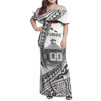 Samoa Mau Movement House Personalised Family Matching Off Shoulder Maxi Dress and Hawaiian Shirt Fa'a Samoa The Samoan Way LT9 Mom's Dress White - Polynesian Pride