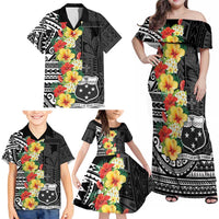 Samoa Tribal Hibiscus Flowers Family Matching Off Shoulder Maxi Dress and Hawaiian Shirt LT9 - Polynesian Pride