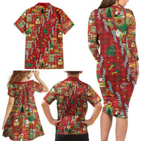 Mele Kalikimaka Pakalana Pikake Lei Family Matching Long Sleeve Bodycon Dress and Hawaiian Shirt Hawaiian Rodeo Paniolo Omaomao Palaka LT9 - Polynesian Pride