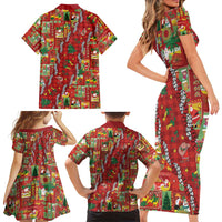 Mele Kalikimaka Pakalana Pikake Lei Family Matching Short Sleeve Bodycon Dress and Hawaiian Shirt Hawaiian Rodeo Paniolo Omaomao Palaka LT9 - Polynesian Pride