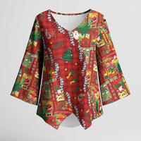 Mele Kalikimaka Pakalana Pikake Lei Kimono Sleeve Blouse Hawaiian Rodeo Paniolo Omaomao Palaka LT9 Female Green - Polynesian Pride