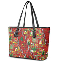 Mele Kalikimaka Pakalana Pikake Lei Leather Tote Bag Hawaiian Rodeo Paniolo Omaomao Palaka LT9 - Polynesian Pride