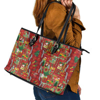 Mele Kalikimaka Pakalana Pikake Lei Leather Tote Bag Hawaiian Rodeo Paniolo Omaomao Palaka LT9 - Polynesian Pride