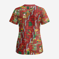 Mele Kalikimaka Pakalana Pikake Lei Scrub Top Hawaiian Rodeo Paniolo Omaomao Palaka LT9 - Polynesian Pride