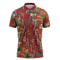 Mele Kalikimaka Pakalana Pikake Lei Zipper Polo Shirt Hawaiian Rodeo Paniolo Omaomao Palaka LT9 Green - Polynesian Pride