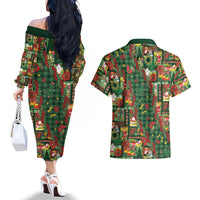 Mele Kalikimaka Pakalana Pikake Lei Couples Matching Off The Shoulder Long Sleeve Dress and Hawaiian Shirt Hawaiian Rodeo Paniolo Ulaula Palaka LT9 - Polynesian Pride