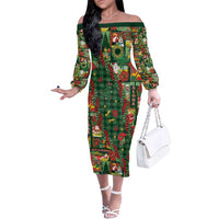 Mele Kalikimaka Pakalana Pikake Lei Family Matching Off The Shoulder Long Sleeve Dress and Hawaiian Shirt Hawaiian Rodeo Paniolo Ulaula Palaka LT9 Mom's Dress Red - Polynesian Pride